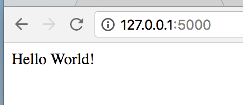 Alt text: "Localhost server displaying 'Hello World!' message on web browser with URL 127.0.0.1:5000"